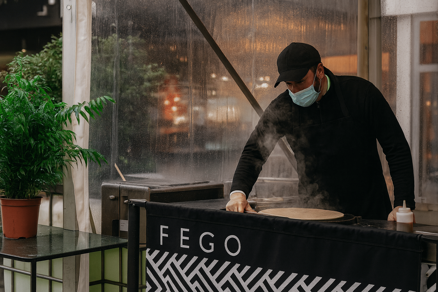 Temporary restaurant temporary café building