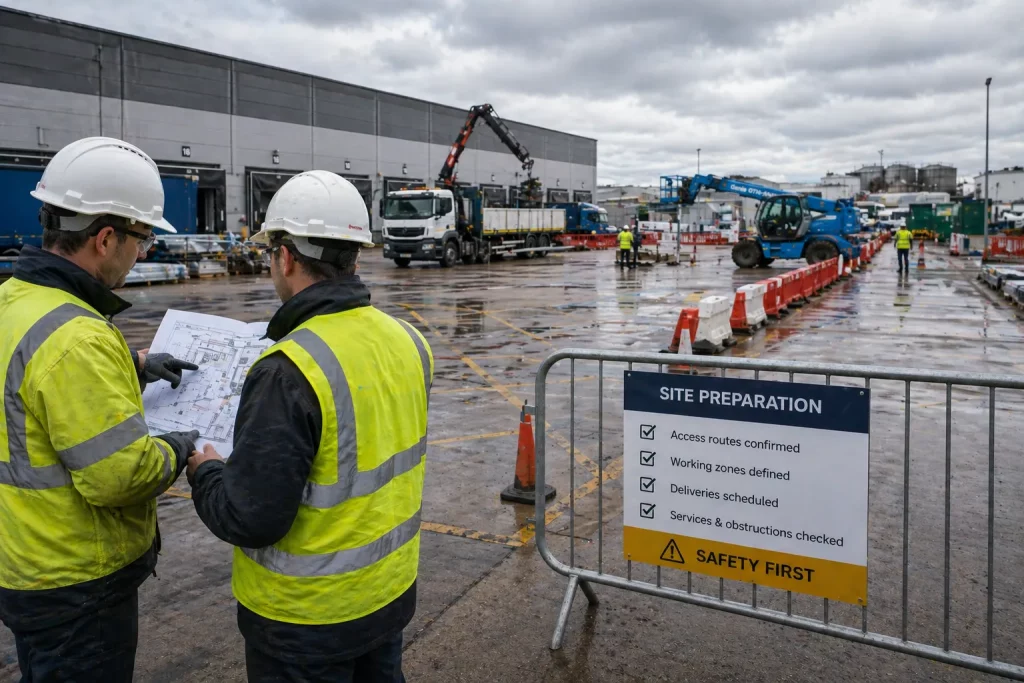 temporary-building-installation-site-preparation-live-site-planning How is a temporary warehouse installation site assessed?