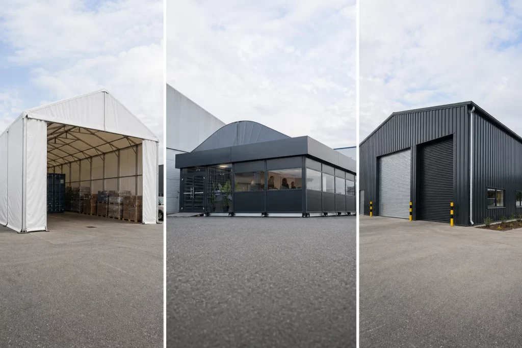 types-of-temporary-buildings-for-business-use-comparison Comparison of framed, clear-span, modular and semi-permanent temporary buildings for business use