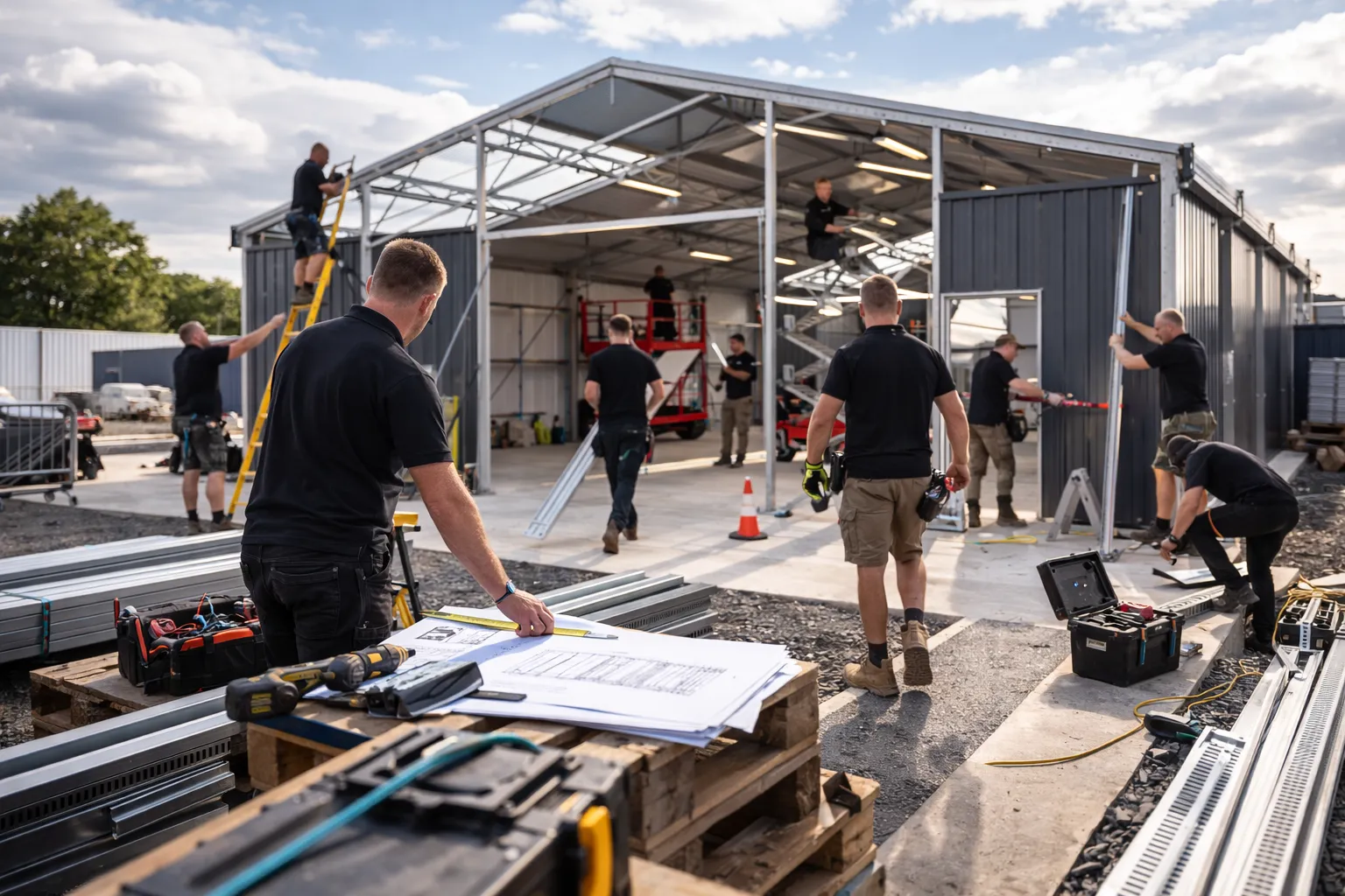 Team on site Temporary warehouse installation