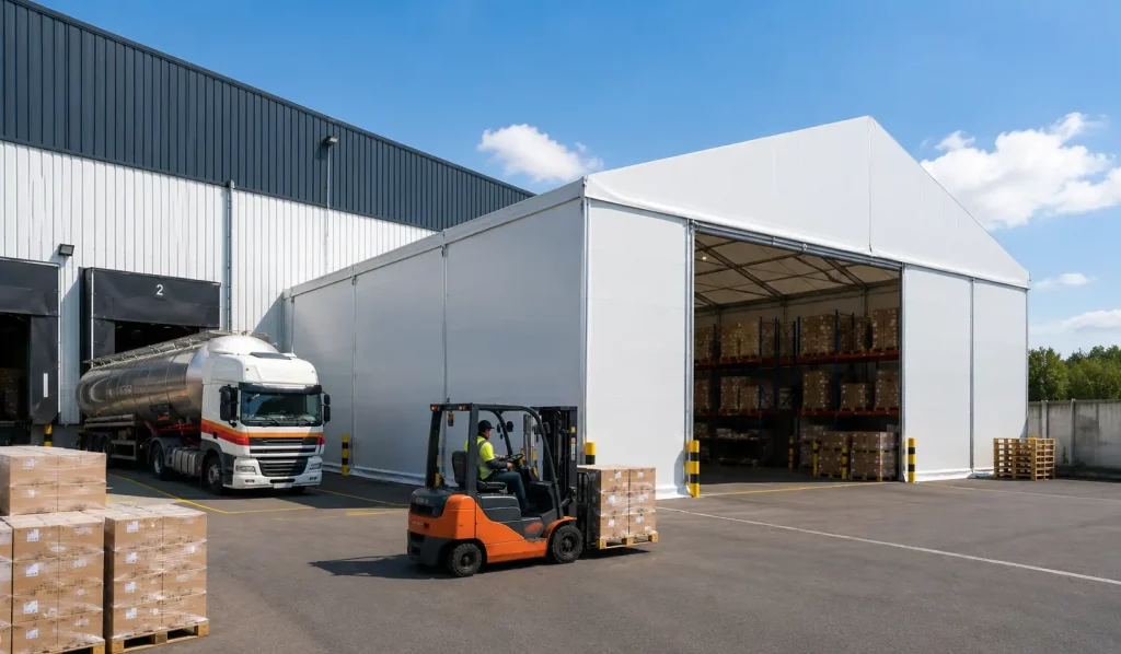 Temporary warehouse providing additional storage capacity for business growth