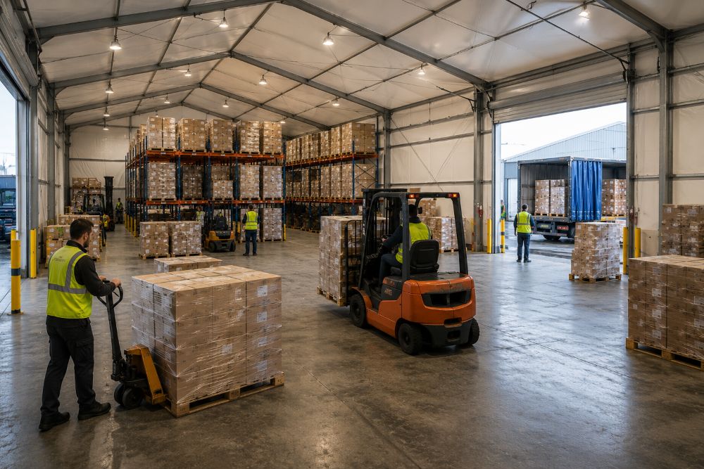Integrated temporary warehouse supporting stock movement during seasonal peak demand overflow